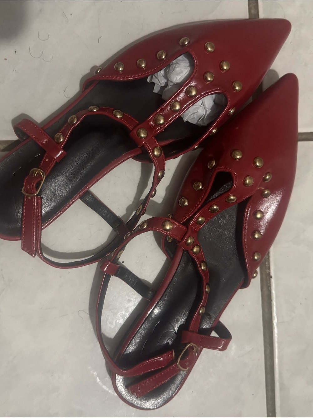 SHEIN Red Pointed-Toe Flats with Gold Studs